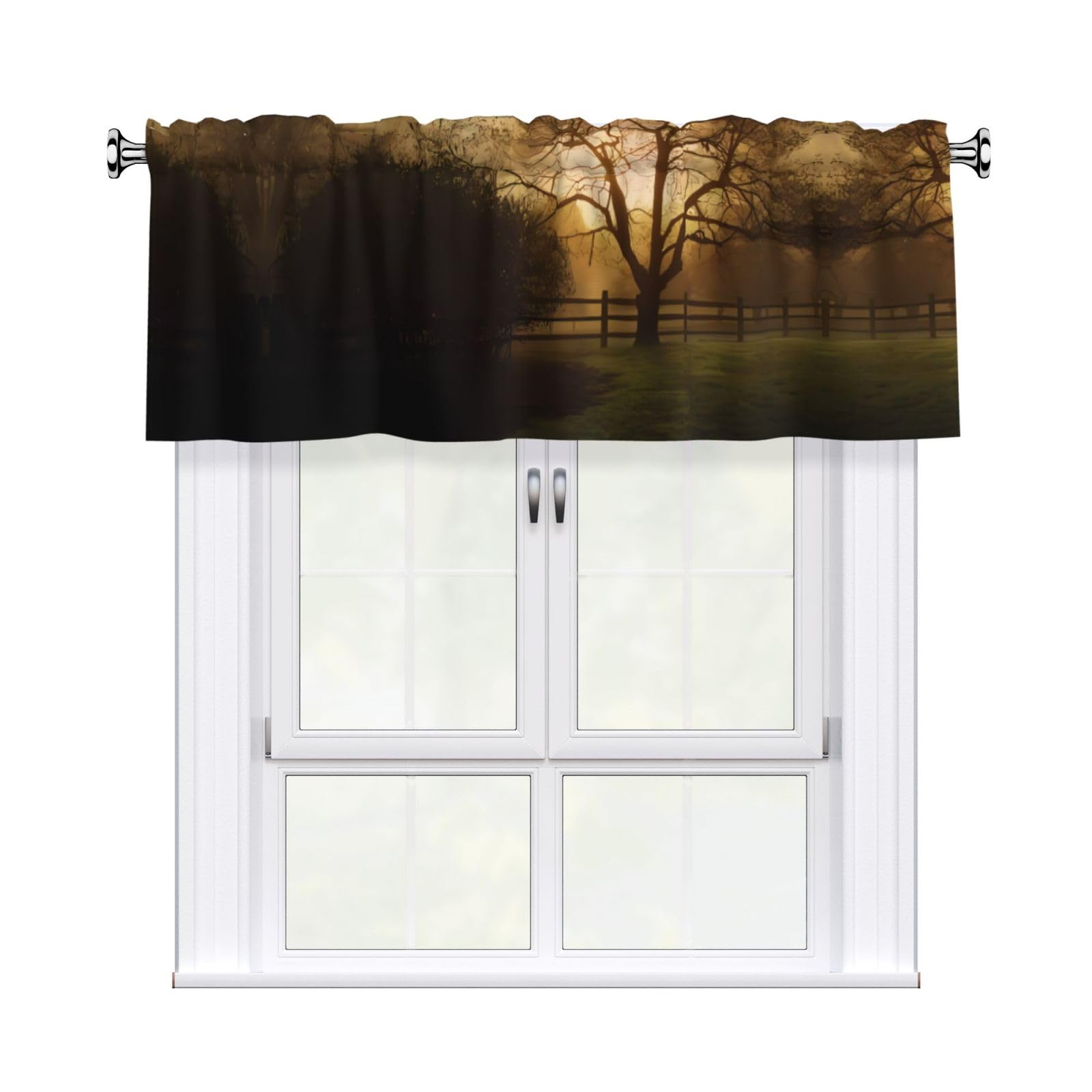 HJFCZH WHJSSF Countryside Farm Prints 54x18in Curtain Valance - Peach Skin Polyester Kitchen Cover with Light Filtering Floral & 3" Rod Pocket