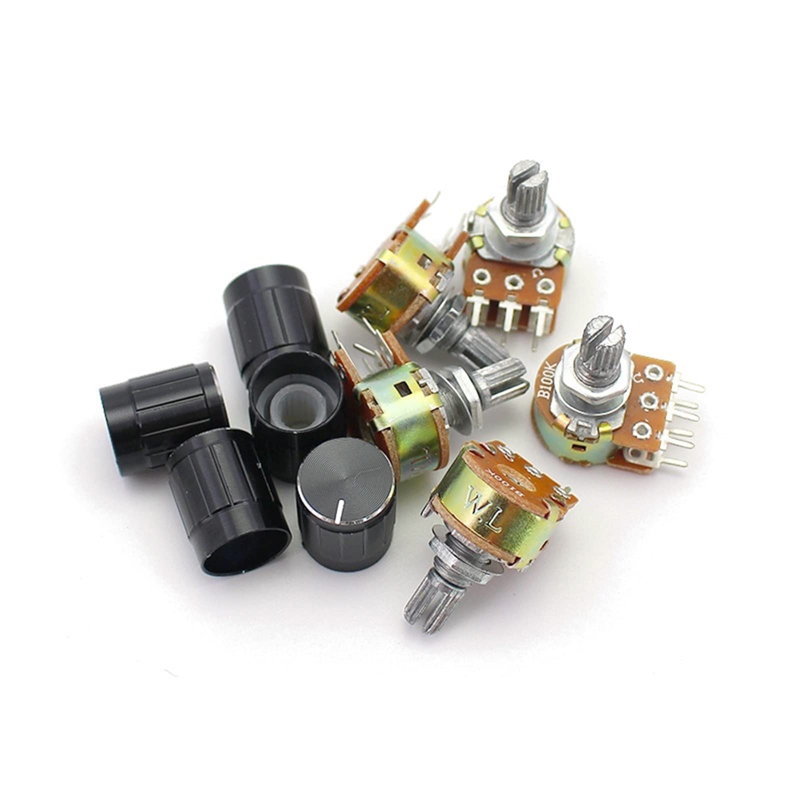 5 Juegos de potenciómetro Giratorio cónico Lineal WH148 con Tapa de Perilla de aleación Kit 15mm 6 Pines B1K 2K 5K 10K 20K 50K 100K 250K 500K 1M Ohm (Size : 50K Ohm)