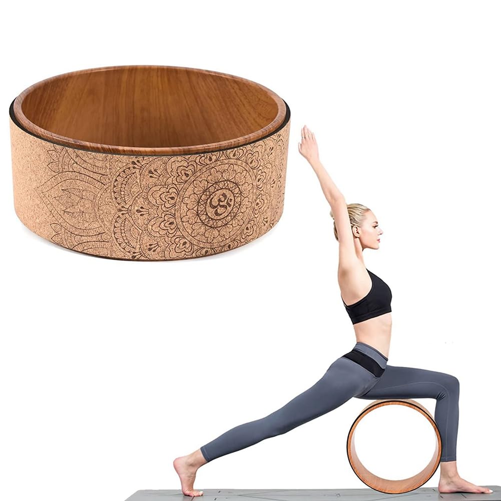 2X Rueda de Yoga Rueda de La Espalda Rueda de Yoga de Corcho Rueda de Yoga para Estirar Flexibilidad Flexiones Traseras Profundizar La Postura de Yoga Flexión hacia Atrás Madera