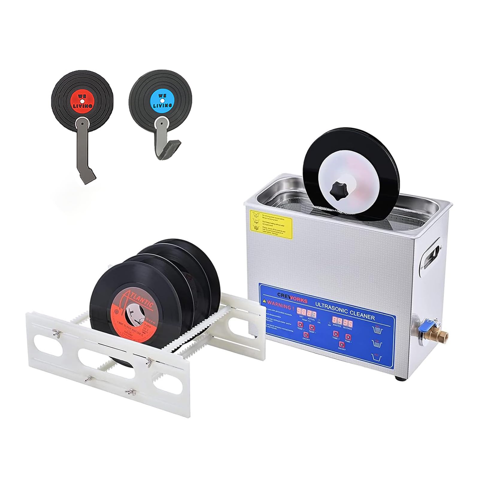 Limpiador Ultrasónico de Discos de Vinilo Sistema de Limpieza 6.5L con Lavadora y Rejilla de Secado Temporizador de 0-30 Minutos 40 KHz 180W Limpieza Profunda, para Joyas y Gafas