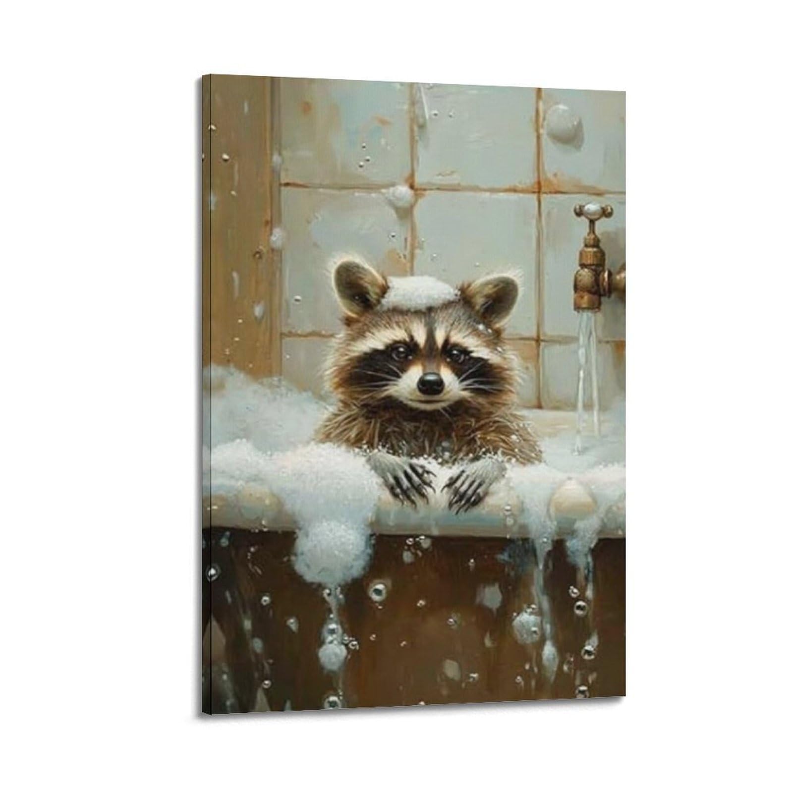 Lvalogy Animal Bathtub Bubble Bath Raccoon Art Poster