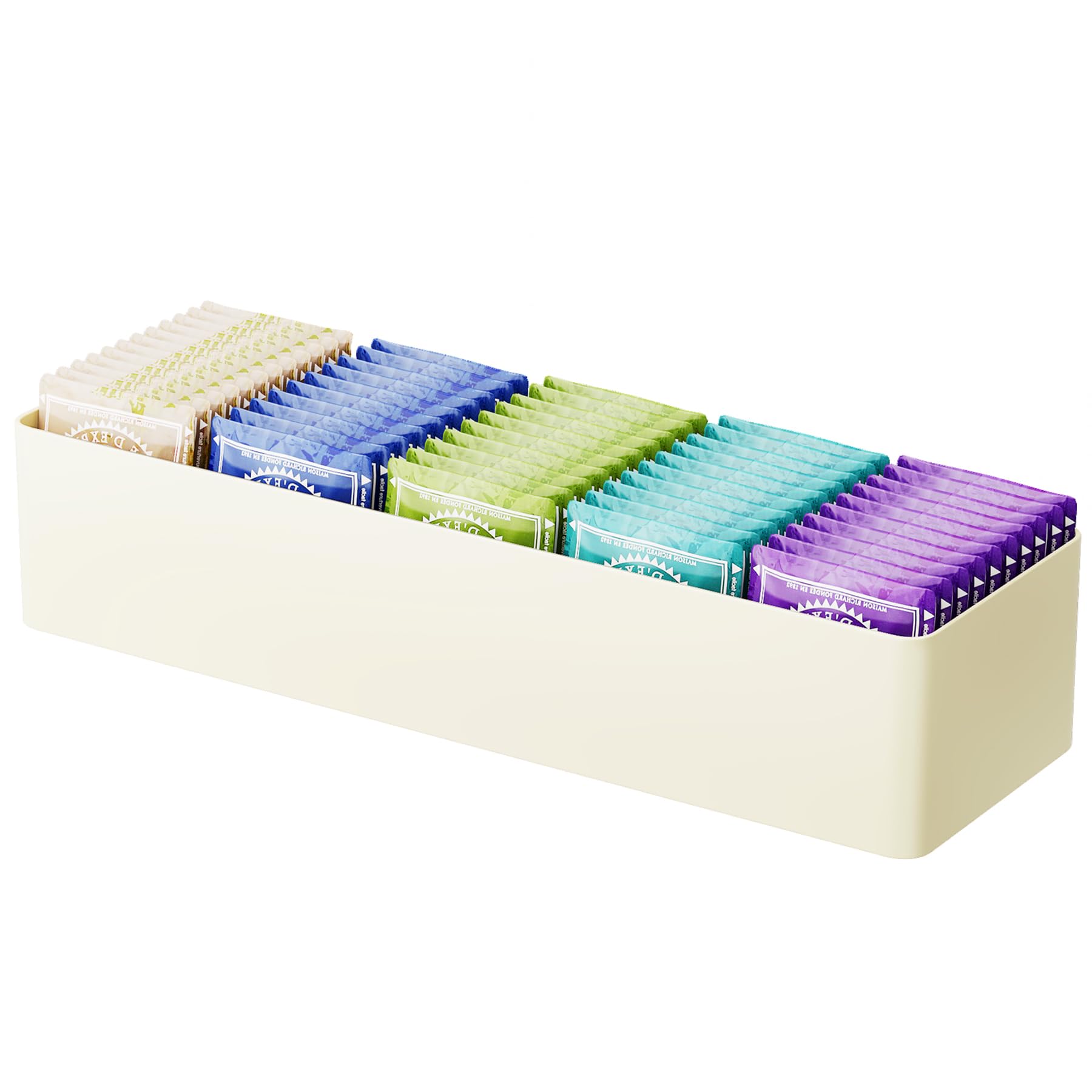NiHome Tea Bag Organizer with 5 Adjustable Compartments for Tea Bags, Sugar Packets, Creamers, Small Items, Customizable Compact Box Holds Up to 40 Packets for Drawers, Cabinets, Countertops (1PC)