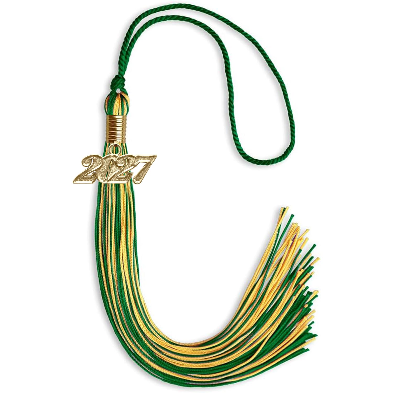 Endea Graduation Mixed Double Color Tassel with Gold Date Drop (Green/Gold, 2027)