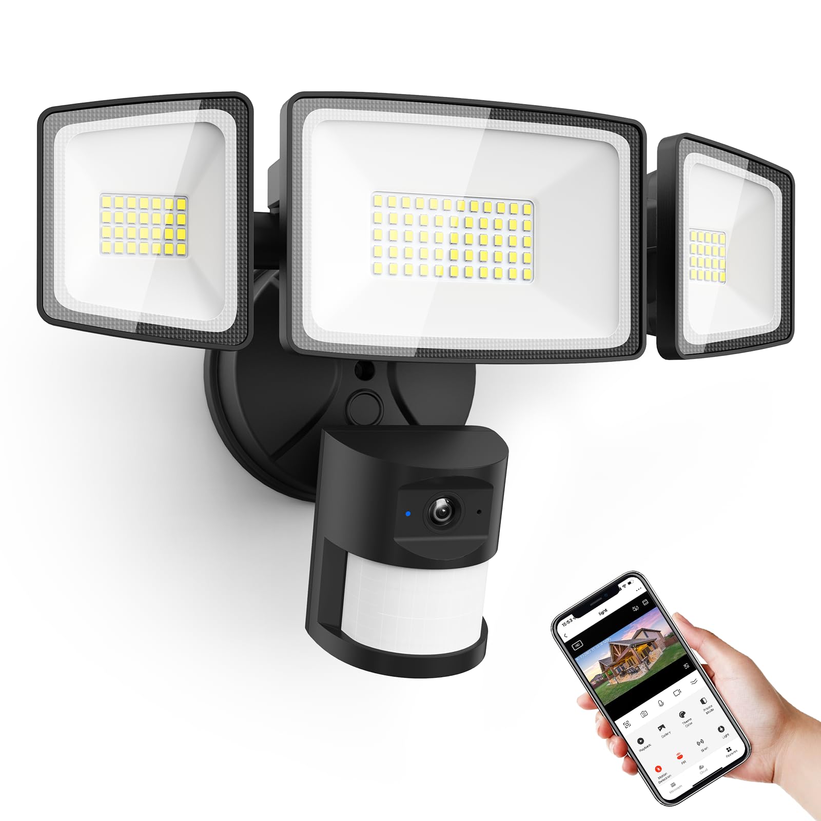 Onforu Floodlight Camera,2K HD Outdoor Security Camera,55W 5500lm Wired Cam,125° Wide View and 180° PIR Motion Detection,Home Camera with Color Night Vision,2-Way Talk,SD Card/Cloud Storage