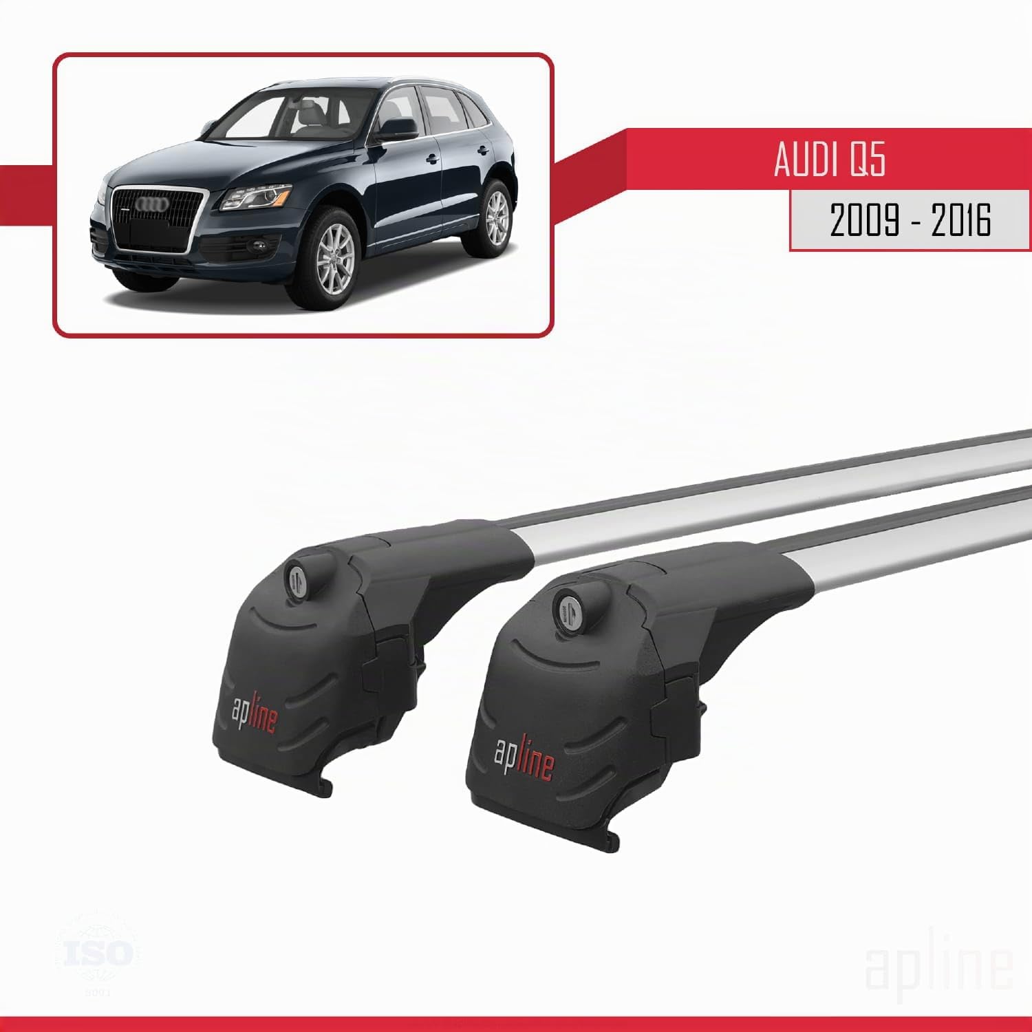 Compatible con Audi Q5 (8R) 2008-2016 Modelo Ace-2 Barra de Techo Auto Portaequipajes Barras Transversales Gris Aluminio 2 Barras
