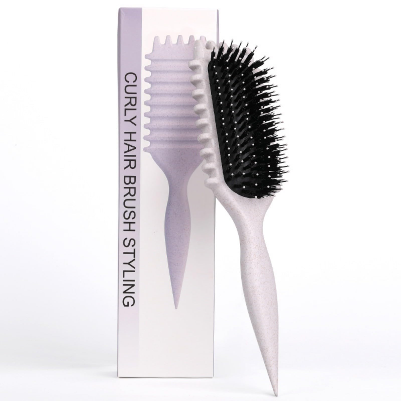 Cepillo Definidor De Rizos - Cepillo Pelo Rizado, Cepillo Curly Brush Enhance Bounce | Destangla El Cabello Ondulado/Rizado, Reduce Frizz - Diseño Ergonómico Para Todas Las Texturas (Beige, Rayas)