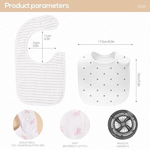 Miniatura 2 de Paquete de 6 baberos de muselina unisex para bebés, absorbentes, suaves y lindos para bebés niños y niñas, 100% algodón