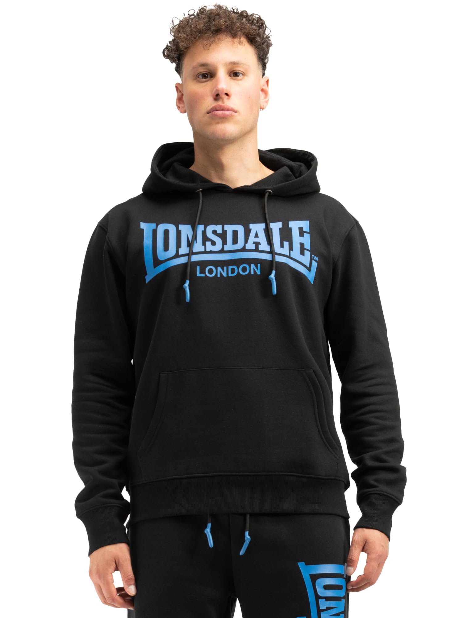 Lonsdale Chatsworth Men's Hooded Sweatshirt Regular Fit, black/blue, M