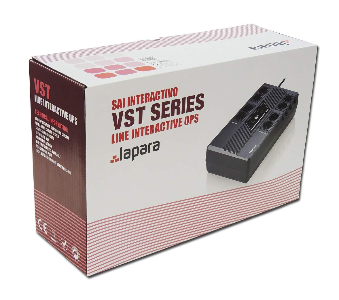 Lapara LA-VST-900RG Sistema de Alimentación Ininterrumpida SAI 900VA 480W Interactivo con AVR y Control microprocesador USB de Carga.