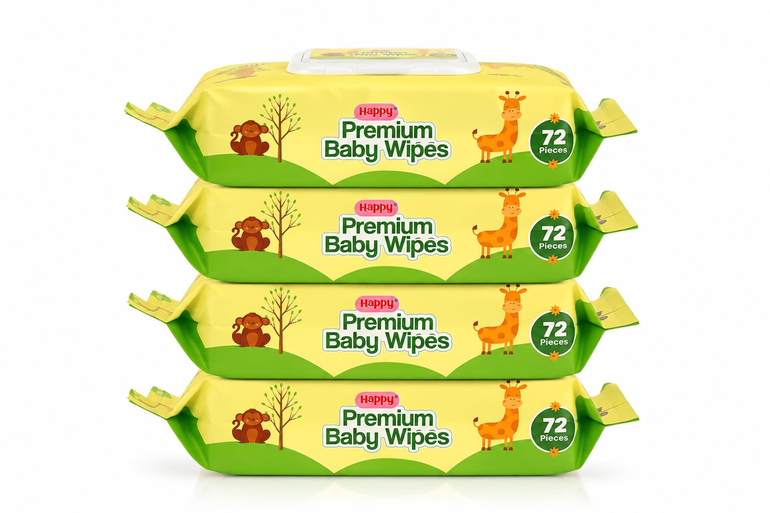 Happy Premium Baby Wipes Export Quality with Aloe Vera & Vitamin E Alcohol-Free, Dermatologically Safe & pH Balanced | Gentle Skin Care for Newborns & Toddlers | Flip-Top Lid for Lasting Moisture (4, 72 count (Pack of 4))-picture-21