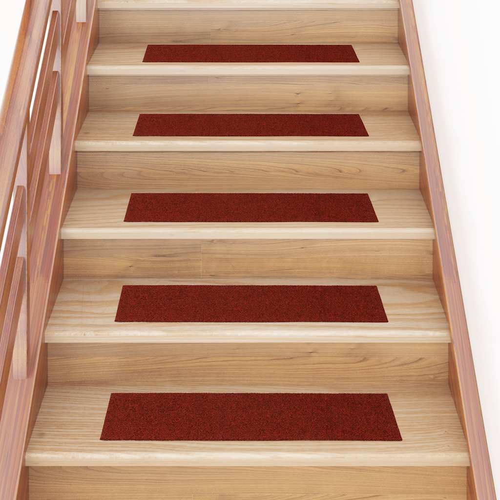Tapis d'escalier Autocollants 15 pièces 76 x 20 cm Rouge Bordeaux Rectangulaire Marchettes d'escalier, Moquette Escalier de sécurité d'intérieur Antidérapant