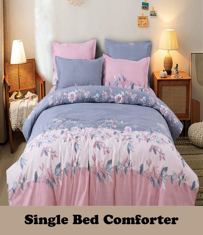 Image of Polycotton Polyester Polyfill 120 GSM Reversible Single Bed Comforter, Blanket, Queen (60x90 inch) Pink & Blue