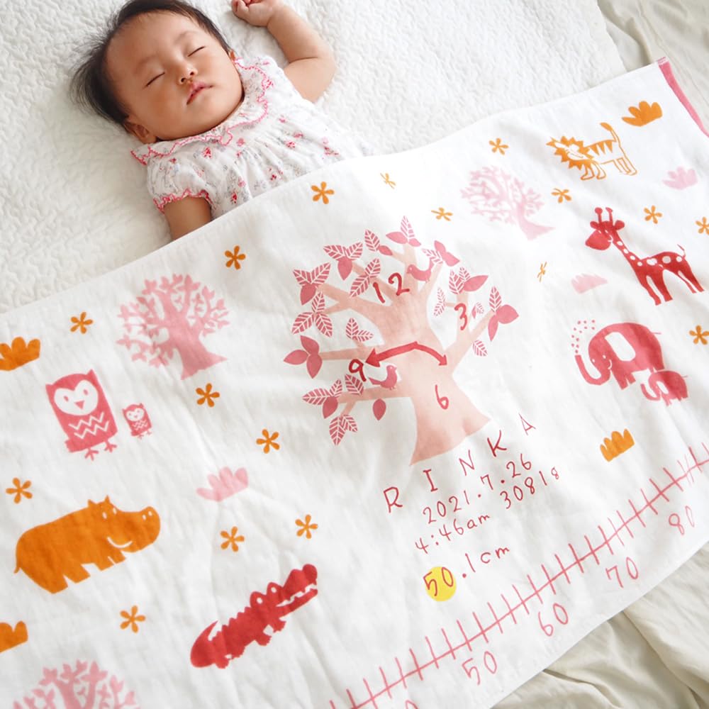 ガーゼケットオーダー⭐︎星ピンク ここふわ バースデーデザイン 今治製ガーゼケット（バスタオル