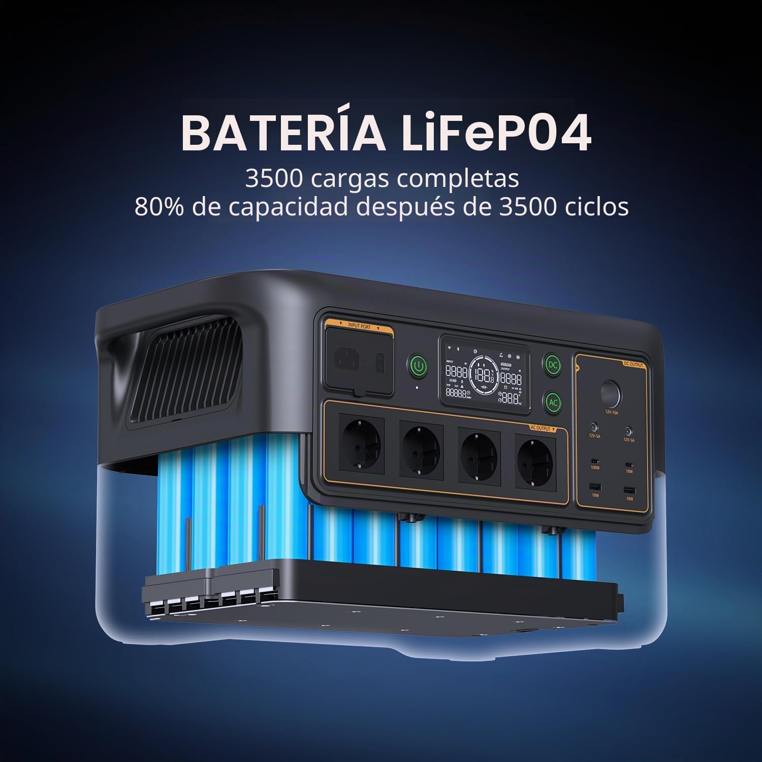 Estación eléctrica portátil F3000LFP Pecron, 4 enchufes AC 3600W/3072Wh generador solar, batería LiFePO4 carga rápida para uso doméstico