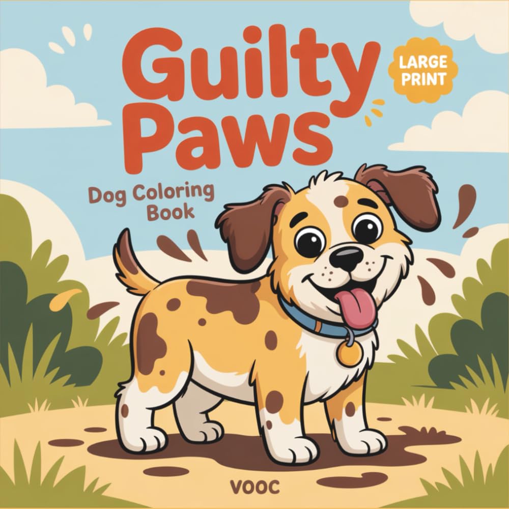 Guilty Paws: Dog Coloring Book for Adults - Large Print with Hilarious, Mischievous Dogs in Funny Situations for Stress Relief and Relaxation (Pawsitively Naughty - Funny and Cute Coloring)