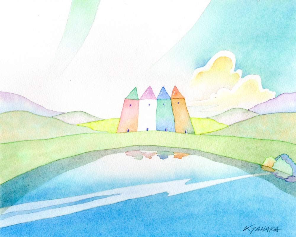 Amazon.co.jp: 田原健二 「希望の村」 ナイーフアート 絵画 水彩画 額