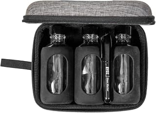 BYOS Hot Sauce Flight Travel Set 3×2 oz Silicone‑Wrapped Boston Round Bottles in EVA Case – Leak‑Proof, TSA‑Friendly, Travel & Gifting (Small Gray, Empty Bottles)