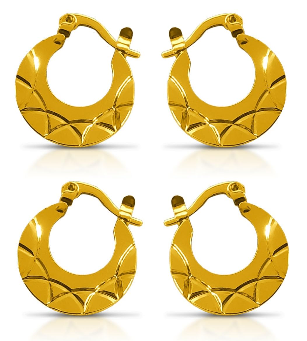 (2 Pair) Golden Plated Trending Premium Round Shaped Clip On Metal Punk Barbell Press Screw Pierced Nattiyan Earring Linning Design Hip Hop Stud Chand Bali/Hoop For Men's & Boy's-image-19