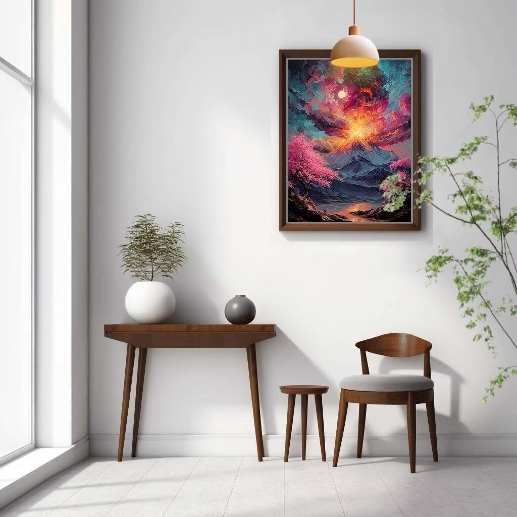 5D Peinture Diamant Adulte,Volcan,Paysage Diamond Painting grand (120x160cm),DIY Kits de Painting Diamant Artisanat Strass Dessin pour Débutants,Diamant Mosaïque Painting pour Maison Decor 59N-8460