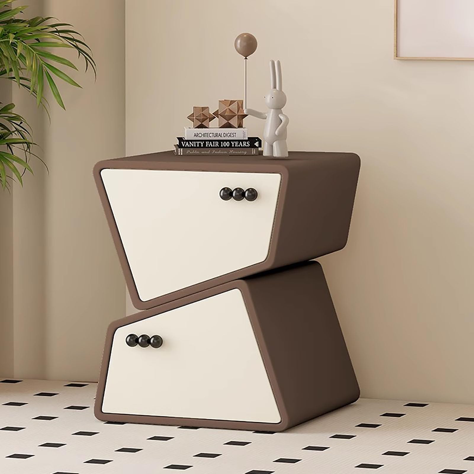 SXZenSpace Wood Creativity Nightstand,2-Layer Modern Bedside Table End Side Decoration for Bedroom Living Room,G,45x40x50cm(18x16x20inch)