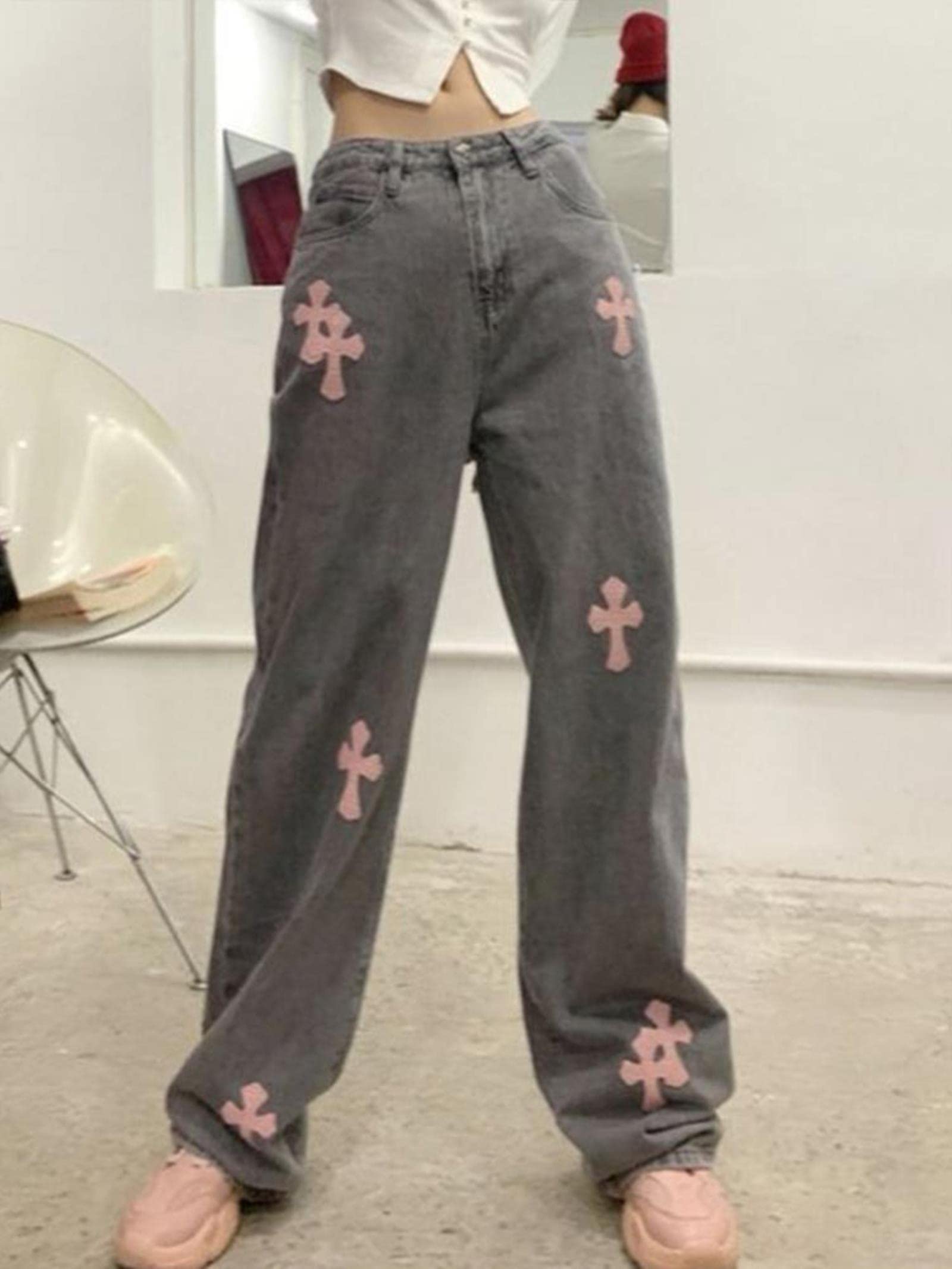 Generisch Jean Baggy Pour Femme - Taille Haute - Jean Skinny - Pantalon Boyfriend - Denim Droit - Pantalon Bootcut - Pantalon De Loisirs - Jambes Larges, Gris Foncé B., XXL