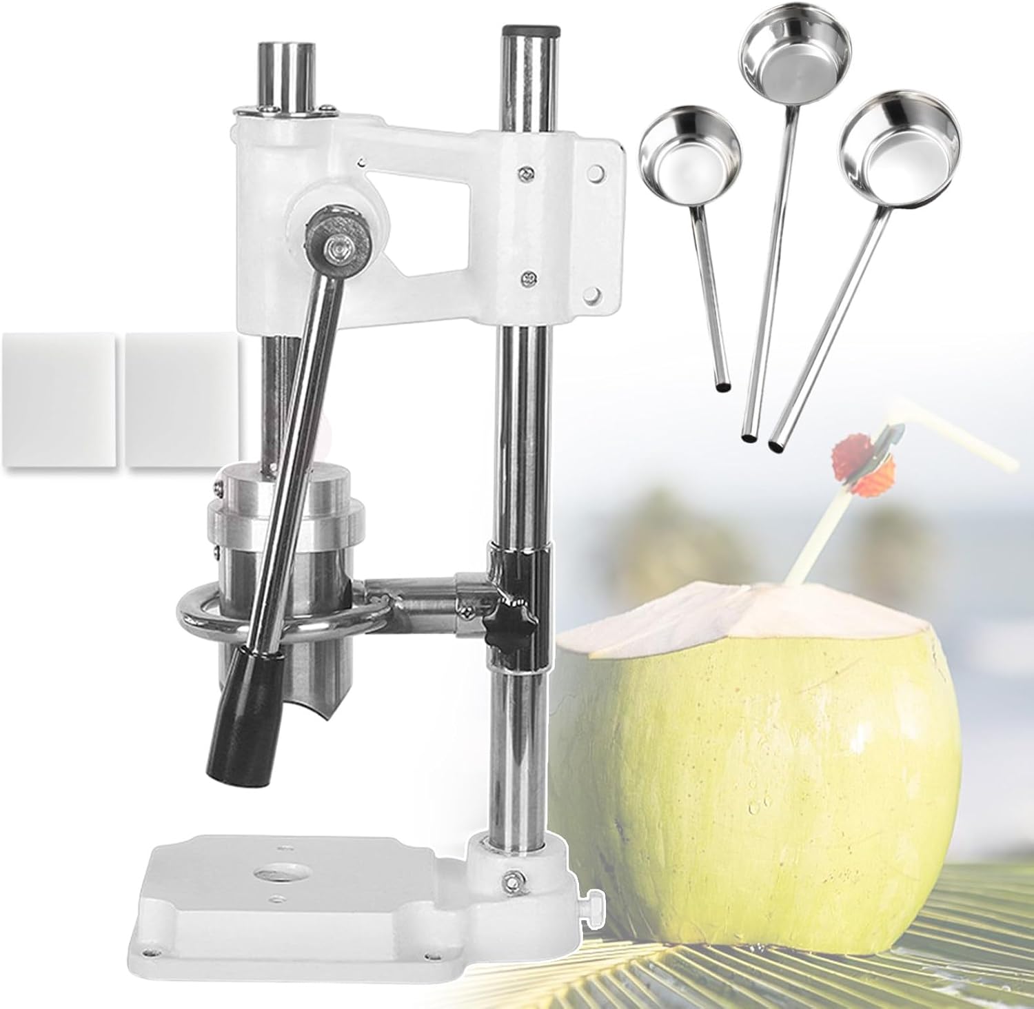 Commercial Manual Coconut Opener, Coconut Lid Opening Machine, Includes Opening Tube Tip & Blocking Circle & Adjustment Knob, Hand Press Coconut Opener for Fruit Shop Home Use