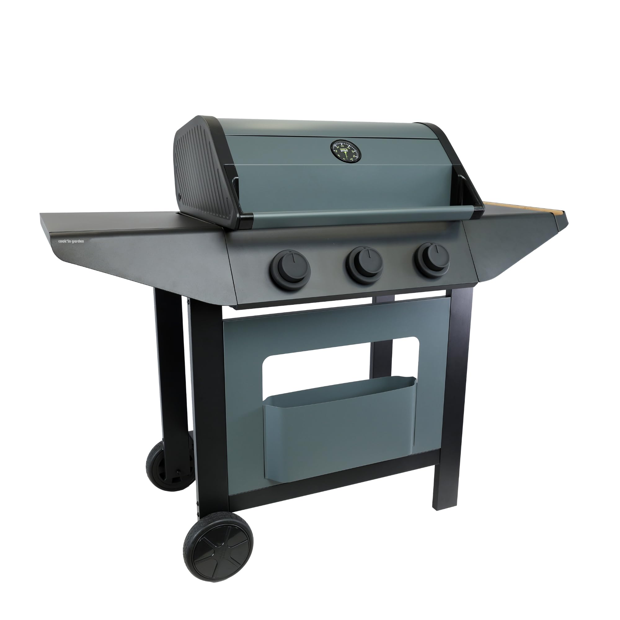 Cook’in Garden - Barbecue Gaz Burn, 3 Brûleurs, Fonction Grill et Plancha, Récupérateur de Graisse Amovible, Thermomètre Intégré, 10,5 kW, Idéal 10 Personnes
