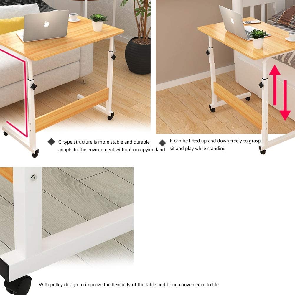 BKEKM Table de lit Table de Chevet Mobile à Hauteur réglable avec Cadre en Acier Robuste et roulettes pivotantes pour Bureau à Domicile Spacieux
