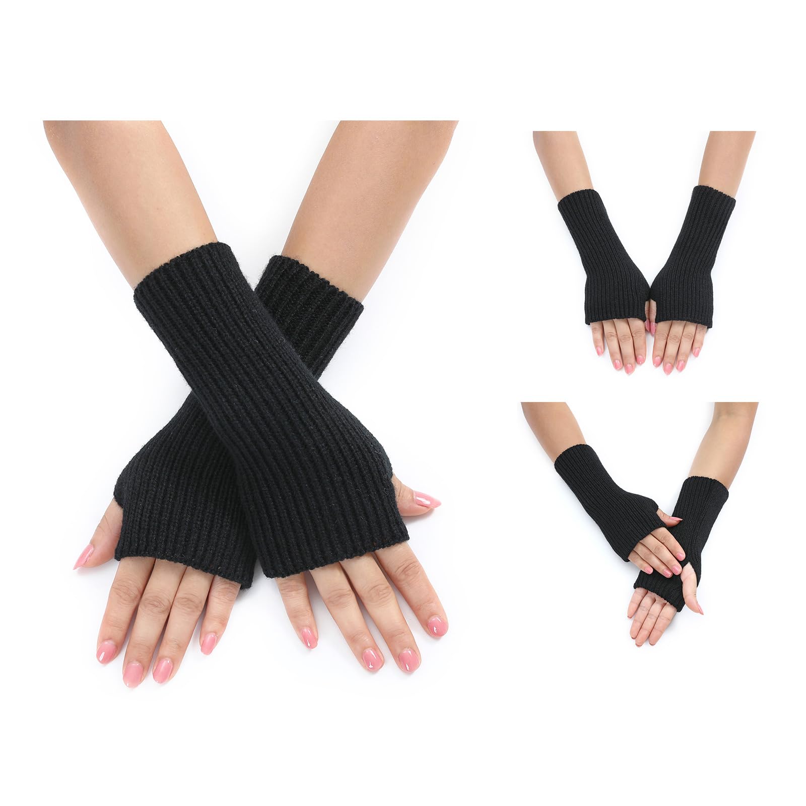 NUEAYMS Knitted Lengthen Wrist Fingerless Gloves Winter Half Finger Mittens Stretchy Keep Warm Gloves For Girls Teens Cycling