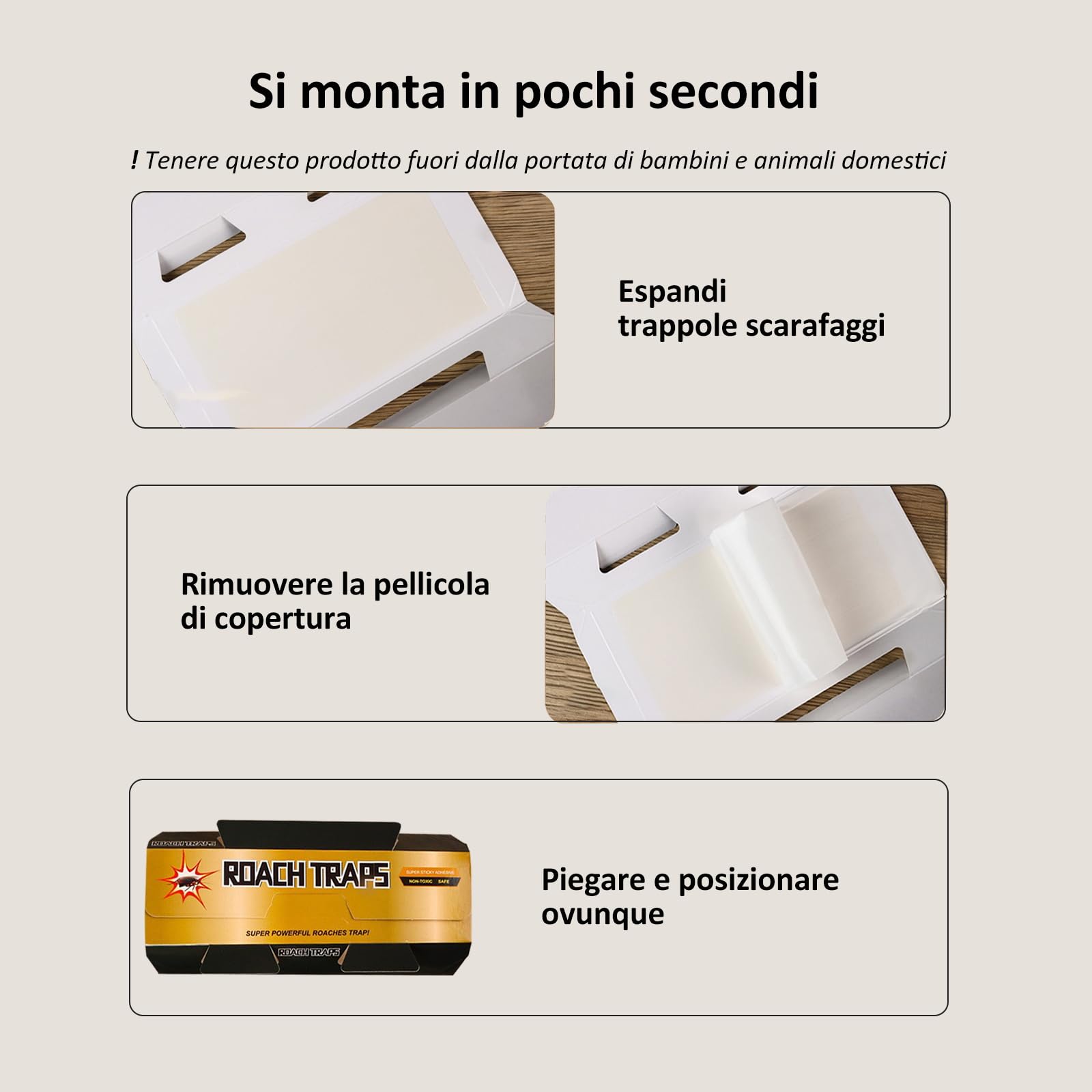 Trappola Scarafaggi, Confezione da 10, Con Colla Forte, Non Tossiche, Uso Domestico e Cucina