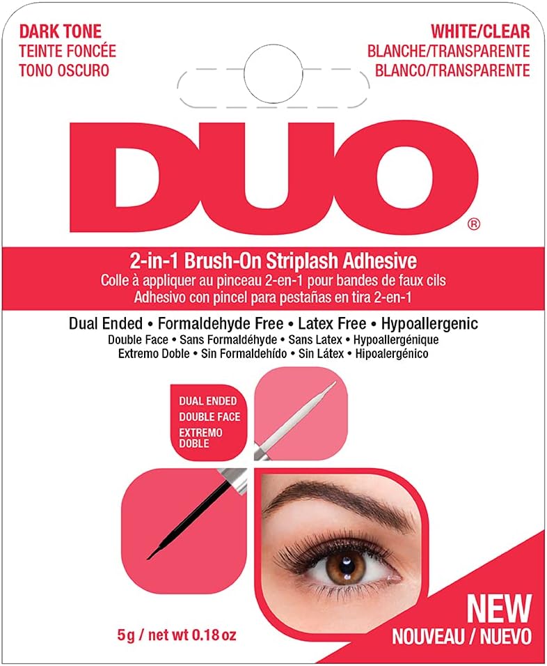 2-in-1 Brush-On Striplash Adhesive Lash Glue | Strong Eyelash Glue with Lightweight & Waterproof Formula | Professional Lash Glue for Eyelash Extensions & Cluster Lashes | Dark/Clear, 0.18 Ounces