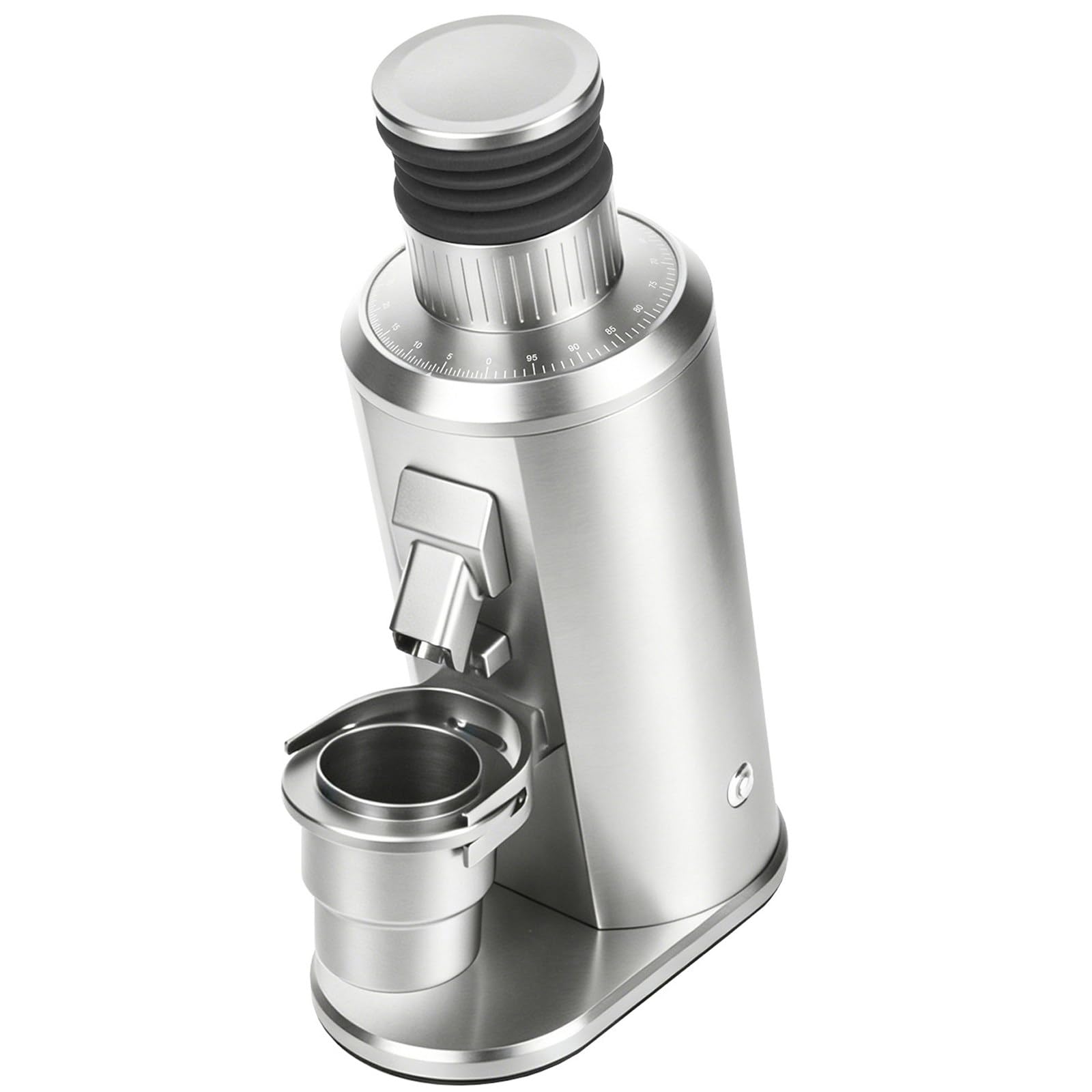 Młynek burr single dose elektryczny espresso – 80mm płaskie żarna, mikroregulacja, niska retencja, szybkie czyszczenie, metal, French press & dom Silver
