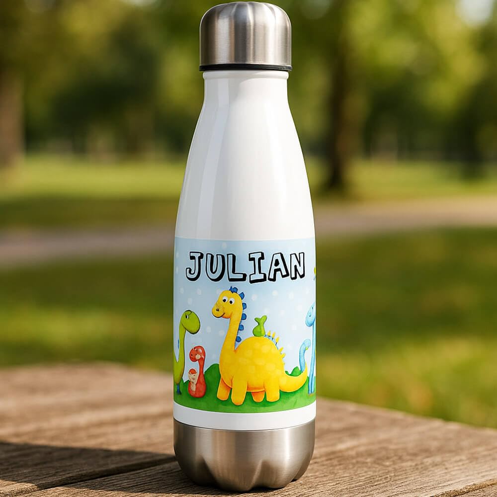 Personalisierte Thermosflasche mit Foto – Isolierflasche aus weißem Edelstahl mit Farbdruck – Praktisches und trendiges Geschenk für Sport oder Büro