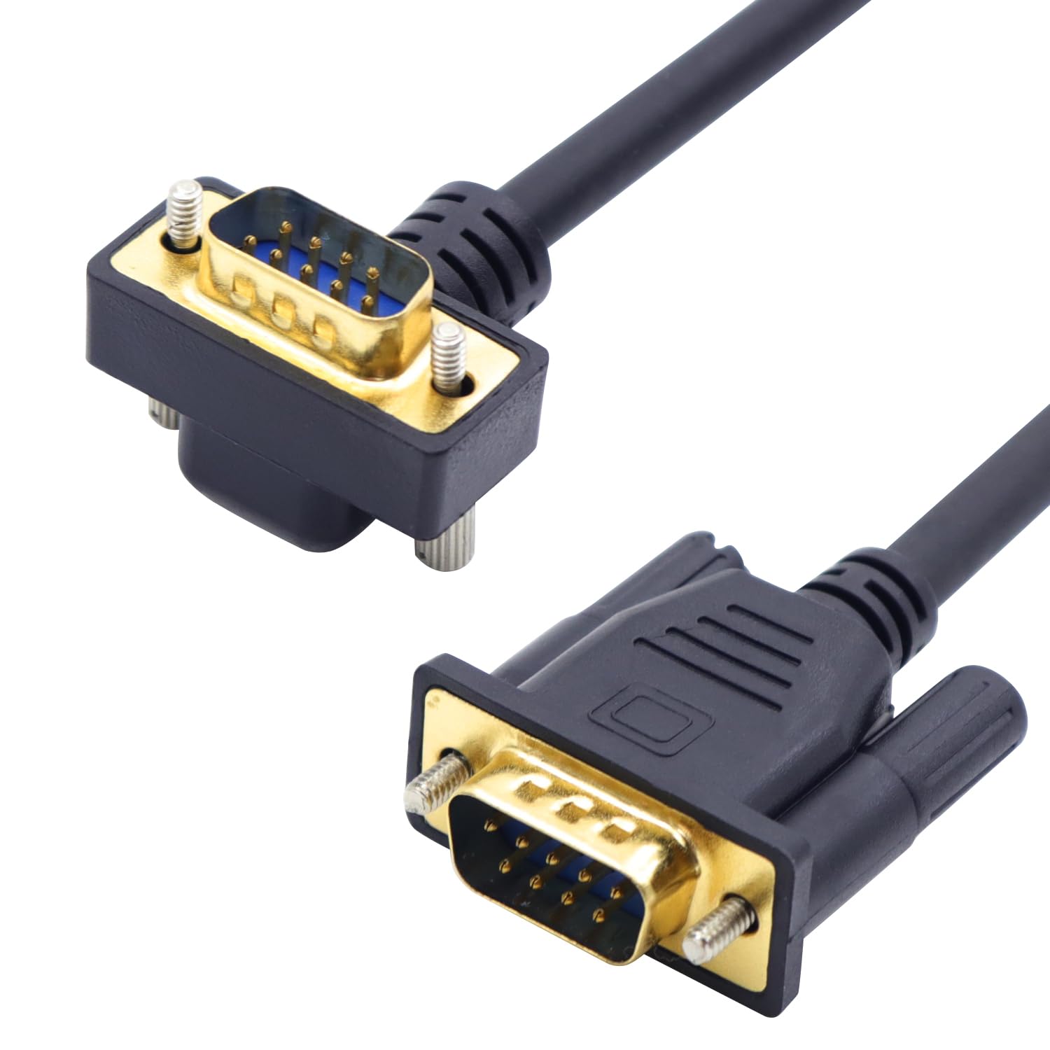 LANMINGLEL DB9 90 Degree Cable Straight Through,DB9 Serial Extension Cable, DB9 RS232 Serial Cord 9 PIN RS232 Com Port Connection Cable for Data Communication (Male to Male)