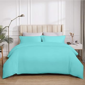 Aqua Solid Duvet Cover Set Twin/Twin XL Size 68x90 Egyptian Cotton Luxury Soft & Breathable Comforter Cover with Hidden Zipper Closer & Corner Ties Durable and Fade Resistant