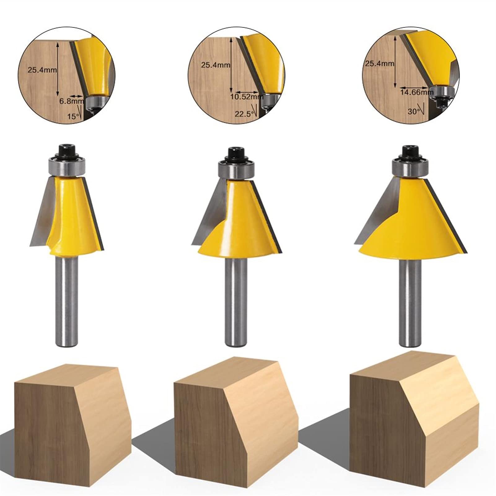 8mm Shank Chafler Router Bit 15 22.5 30 grados cortador de fresado for máquina de madera Fresas de mango JIYAMI'EN EL (Size : 3PCS)