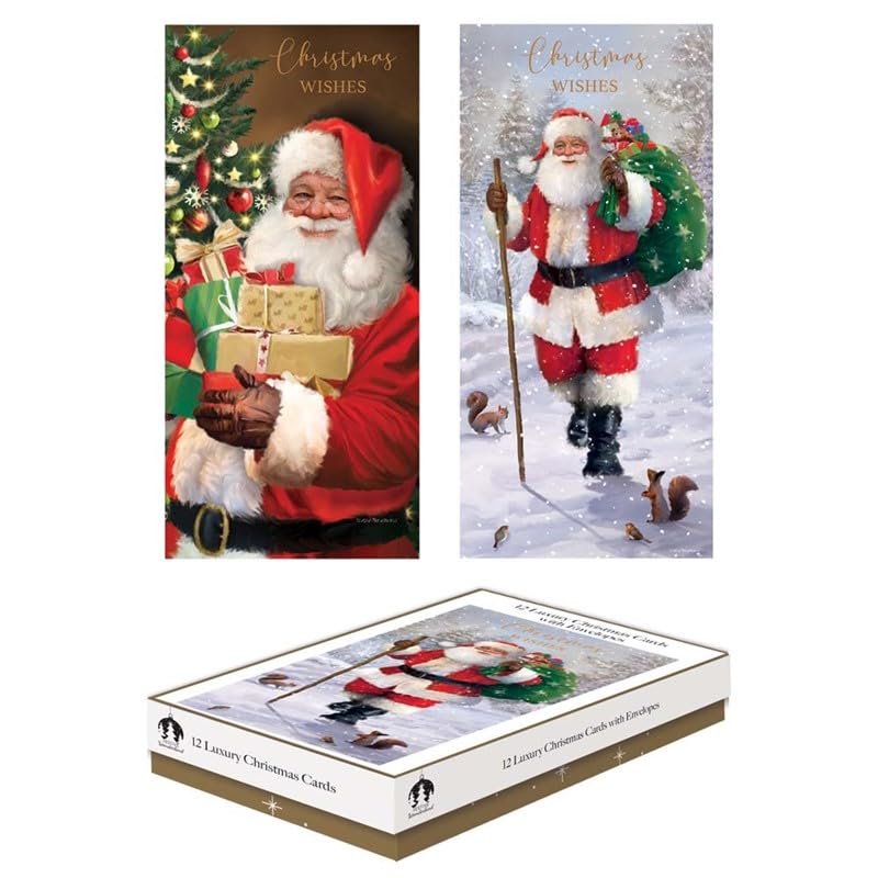 Tallon Festive Wonderland XCA0215 Luxury Slim Christmas Xmas Cards, Box of 12, Traditional Santas, Multicolor, Small