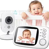 Babá Eletrônica Câmera para Bebês com Tela de 3.2' Visão Noturna 10M Infravermelha Monitoramento Temperatura, Áudio Bidirecional, Detecção de Som VOX, Modo Soneca Contem Visão Noturna Canção de Ninar