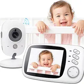 Babá Eletrônica Câmera para Bebês com Tela de 3.2' Visão Noturna 10M Infravermelha Monitoramento Temperatura, Áudio Bidirecional, Detecção de Som VOX, Modo Soneca Contem Visão Noturna Canção de Ninar