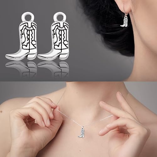 Miniatura 5 de BronaGrand 50 dijes de plata antigua para botas de vaquero occidental, de aleación, vintage, para aretes, pulseras, collares, joyería