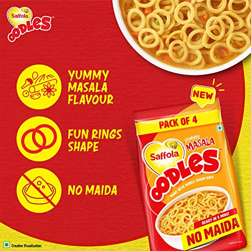 Image of Saffola Oodles,Instant Noodles,Ring Shape,Yummy Masala Flavour,No Maida,Whole Grain Oats,12 x 46 grams Pouch (12 Serves)