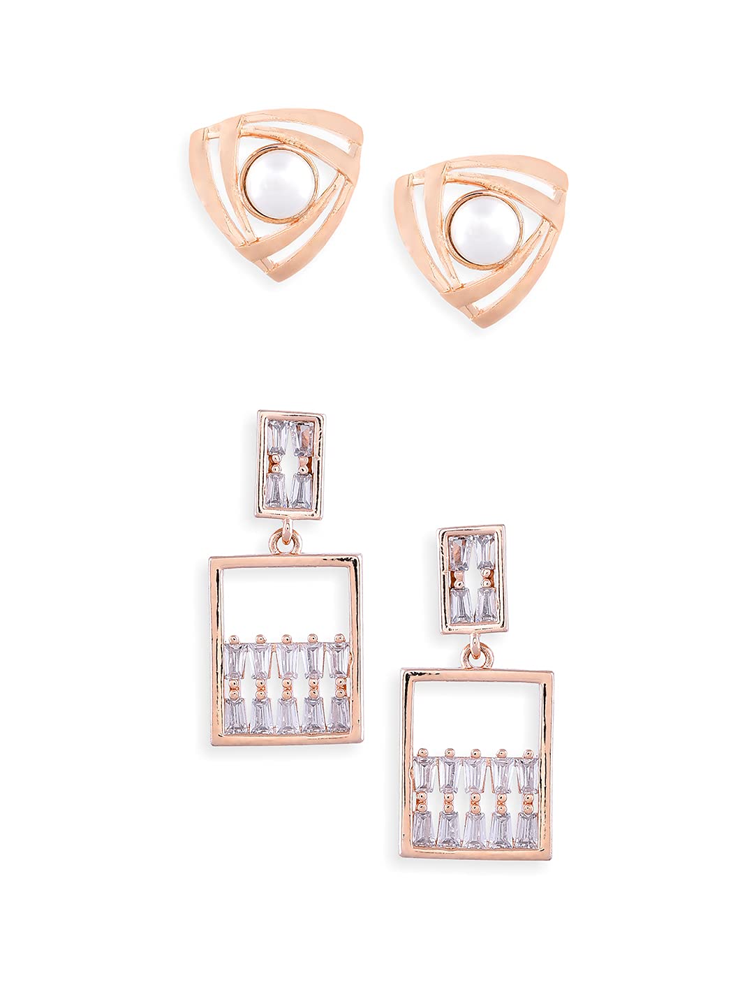 Zaveri Pearls Set of 2 Rose Gold Cubic Zirconia Brass Stud & Dangle Earrings For Women-ZPFK11128 (B09F6CZBMC) Amazon Price History, Amazon Price Tracker