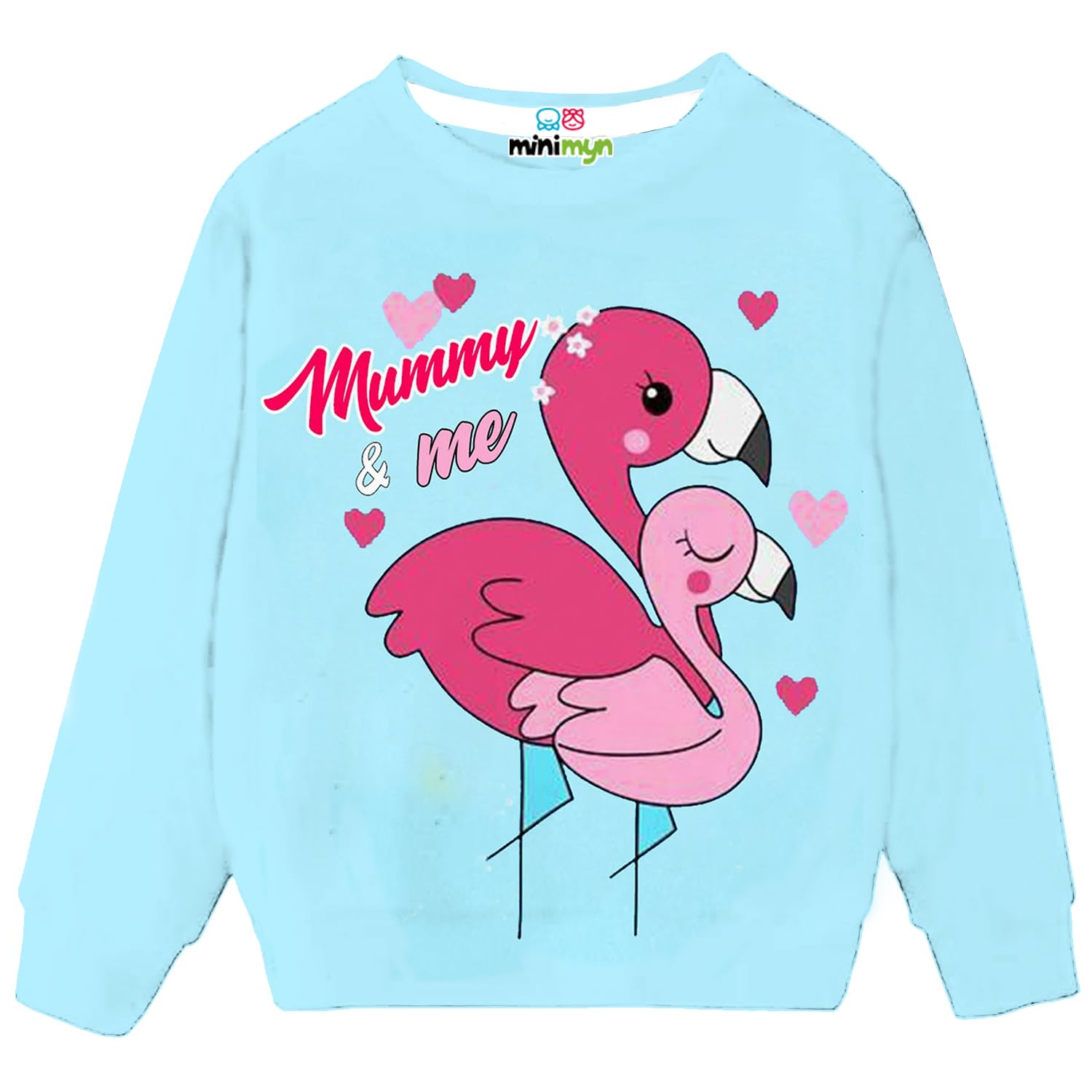 MINI MYN Girls Regular Fit Full Sleeves Printed Round Neck Cotton Fleece Sweatshirt Winterwear