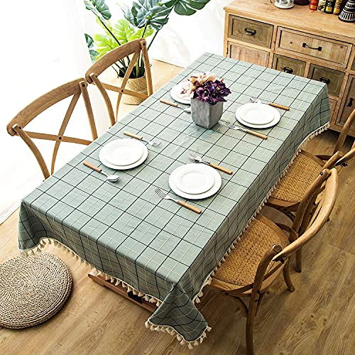 Nappe de table rectangle en polyester vert à glands grille 140x200cm - 2