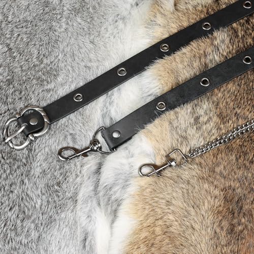 Image of HiiFeuer Medieval DIY Faux Leather Metal Chain Belt, Vintage Adjustable Thin Belt For Women, Retro Skinny Belt For Dresses