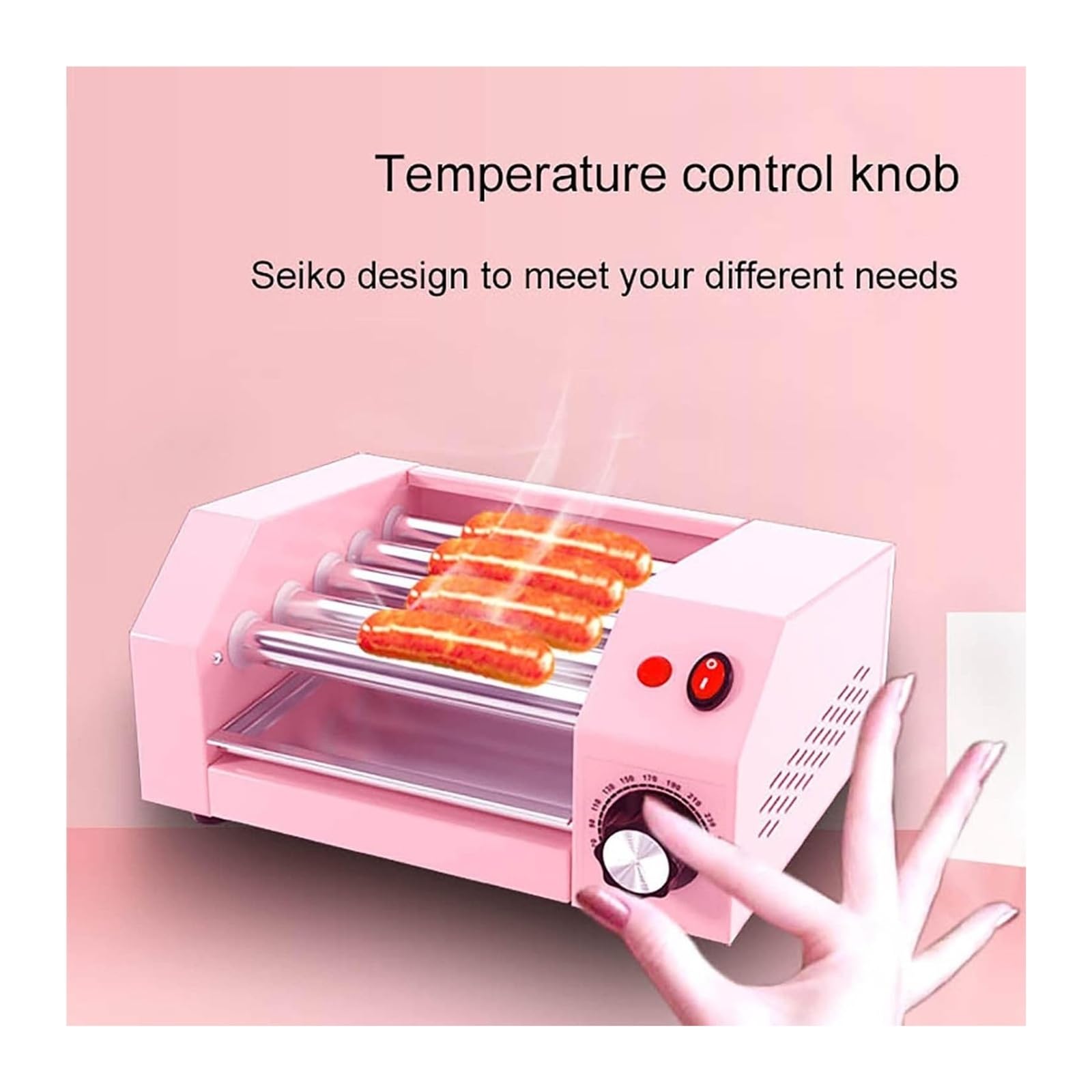 Máquina de rodillos de Hot Dog de mostrador, cocina de parrilla de salchiccon 5 rodillos antiadher, Control de temperatura de 0-250, salchicasasar Hot Dog más caliente eléctrico 5 olla de parrilla de