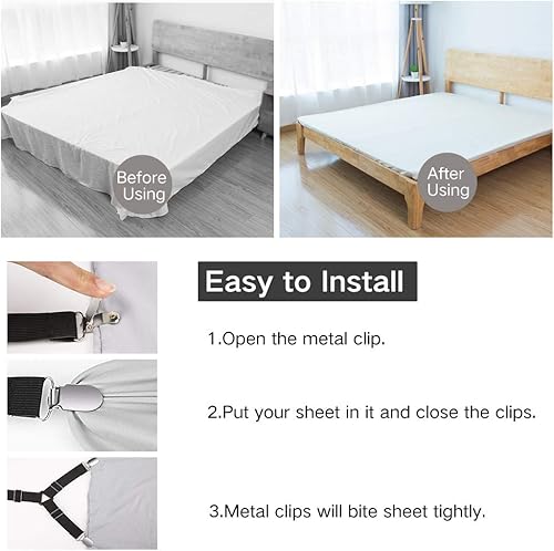 Miniatura 4 de Abrazaderas de sábana, tirantes en triángulo ajustable elástico, correas con clip para sábanas, fundas de colchón, almohadón de sofá