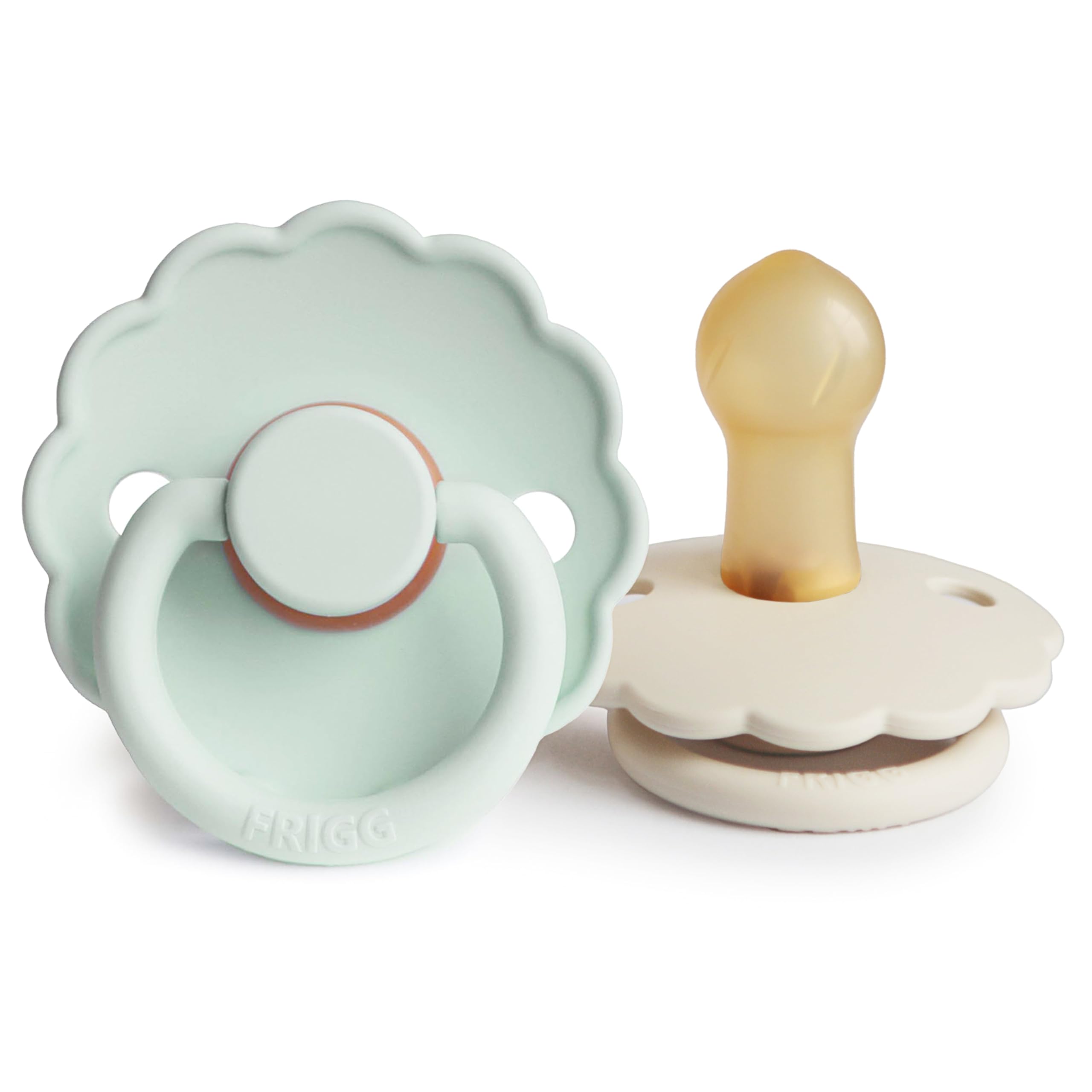 FRIGG Daisy Natural Rubber Baby Pacifier | Made in Denmark | BPA-Free (Seafoam/Cream, 0-6 Months) 2-Pack