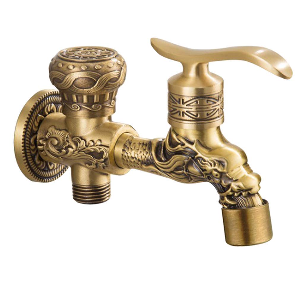 Tubayia Drachenhahn Doppel Wasserbecken Vintage Wall Mounted Tap Bathroom Tap For Washing Machine, Pool, Garden Etc, Copper