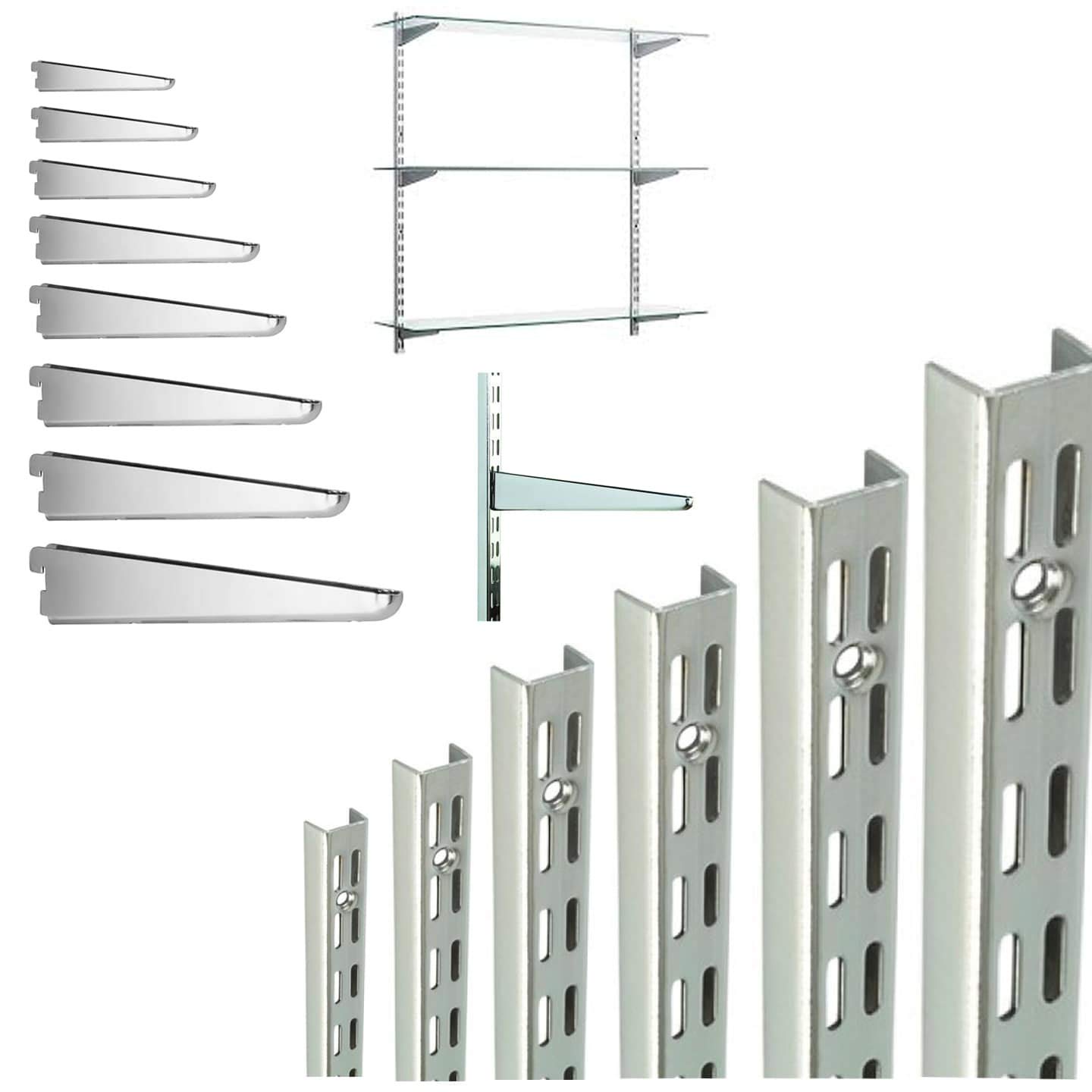 My Shopfittings Twin Slot Shelving White Or Chrome Uprights, Brackets Adjustable Strong Rack Wall Shelf Pack of 10 (CHROME, 27CM OR 270MM) โ image 1